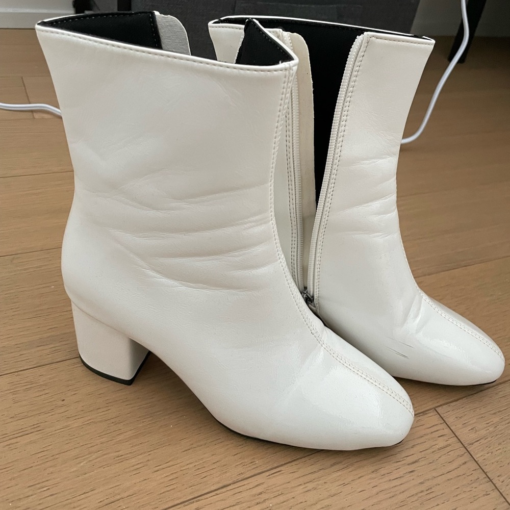 Shein White Patent Booties